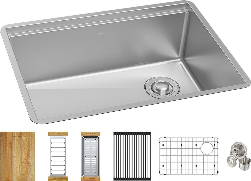Elkay Crosstown® 25-1/2 in. Dual Mount Stainless Steel Single Bowl Workstation Kitchen Sink in Polished Satin