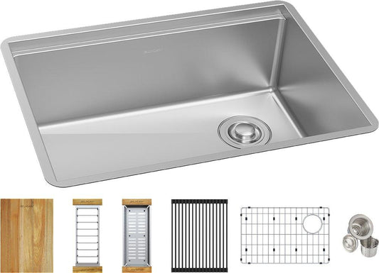 Elkay Crosstown® 25-1/2 in. Dual Mount Stainless Steel Single Bowl Workstation Kitchen Sink in Polished Satin