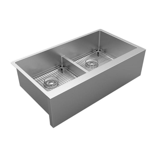 Elkay Crosstown® 35-7/8 in. Farmhouse Stainless Steel Double Bowl Kitchen Sink in Polished Satin