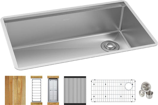 Elkay Crosstown® 31-1/2 in. Undermount Stainless Steel Single Bowl Workstation Kitchen Sink in Polished Satin