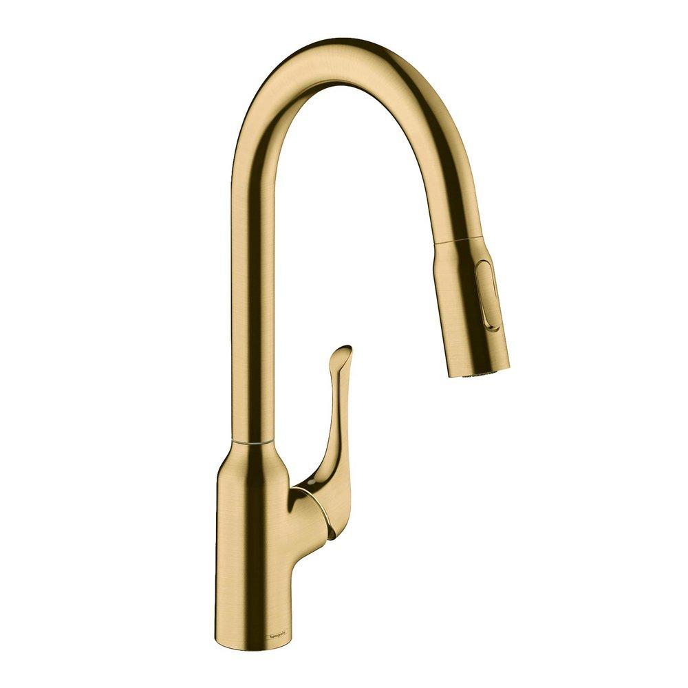 Hansgrohe Allegro N Single Handle Pull Down Kitchen Faucet in Brushed Gold Optic
