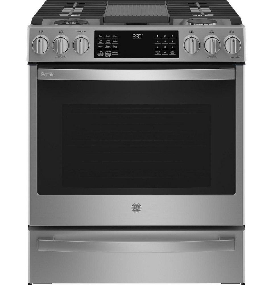 36-1/2 x 30 in. 5.6 cu. ft. 50500 BTU 5-Burner Gas Sealed Slide-In Range in Fingerprint Resistant Stainless Steel