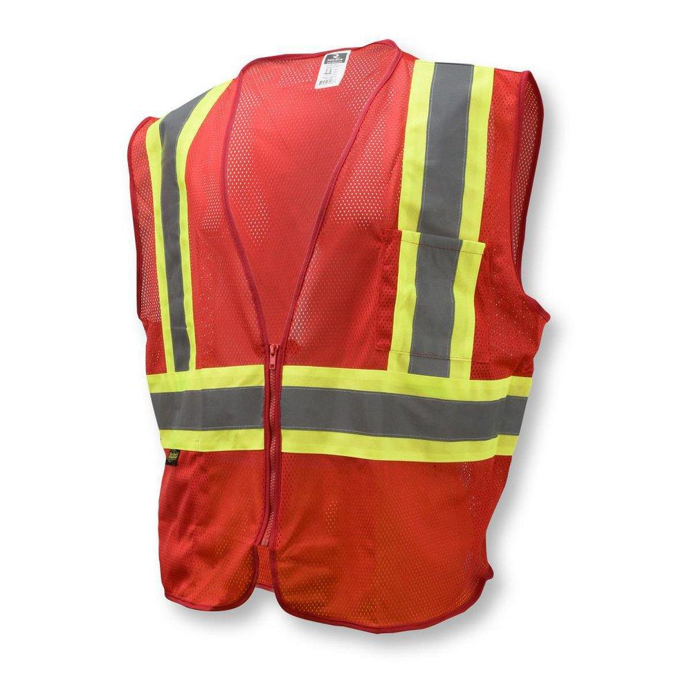 Size XL Polyester Mesh Reusable Economy Safety Vest in Red
