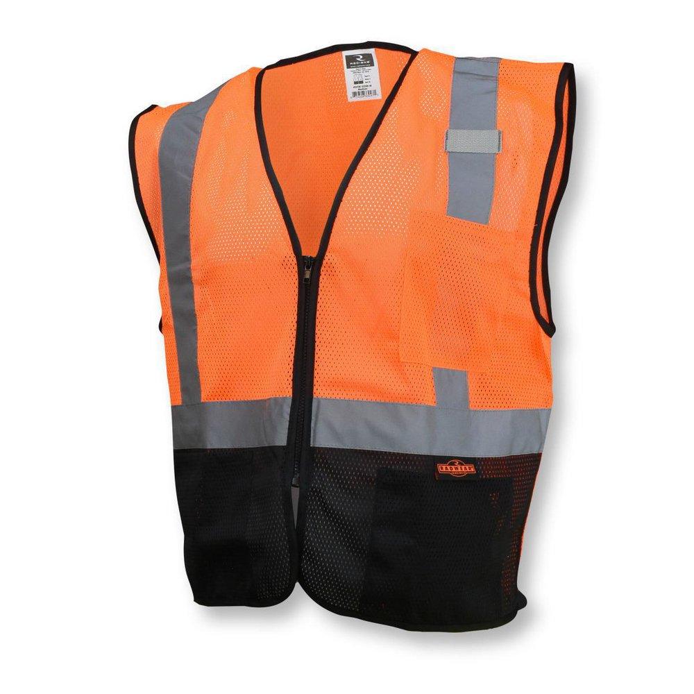 Size 2X Polyester Mesh Reusable Economy Safety Vest in Black and Hi-Viz Orange