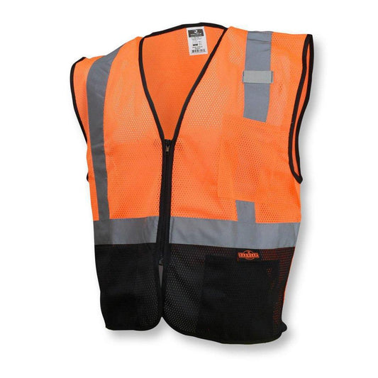 Size L Polyester Mesh Reusable Economy Safety Vest in Black and Hi-Viz Orange