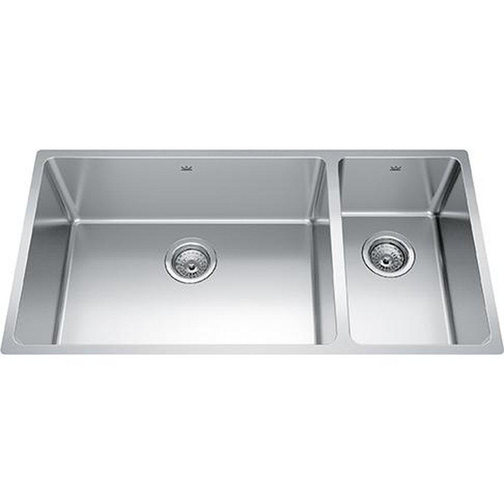 FHP Kindred Brookmore 35-9/16 in. Undermount Stainless Steel Double Bowl Kitchen Sink in Satin