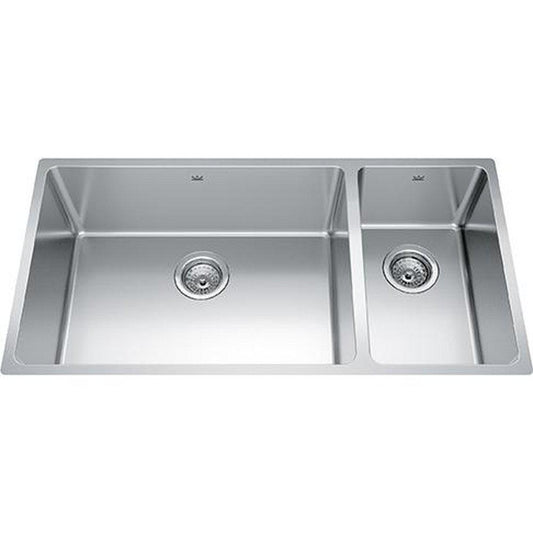 FHP Kindred Brookmore 35-9/16 in. Undermount Stainless Steel Double Bowl Kitchen Sink in Satin