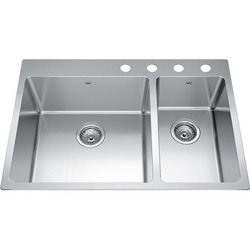FHP Kindred Brookmore 30-7/8 in. Drop-in Stainless Steel Double Bowl Kitchen Sink in Satin