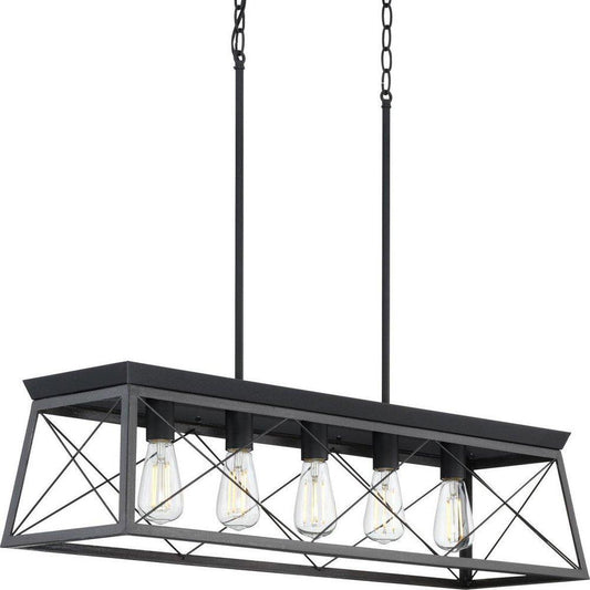 Progress Lighting Briarwood 38 x 75 in. 100W 5-Light 1-Tier Incandescent Chandelier in Textured Black