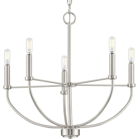 Progress Lighting Leyden 95 in. 60W 5-Light 1-Tier Incandescent Chandelier in Brushed Nickel