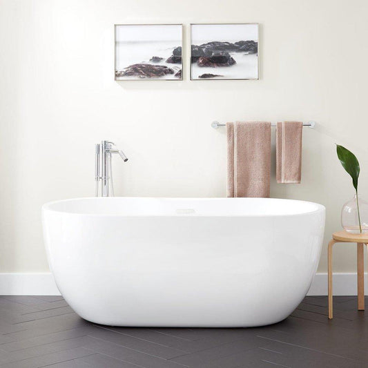 Signature Hardware Boyce 55-5/8 x 29 in. Freestanding Bathtub with Rear Drain in White and Foam Insulated Trim