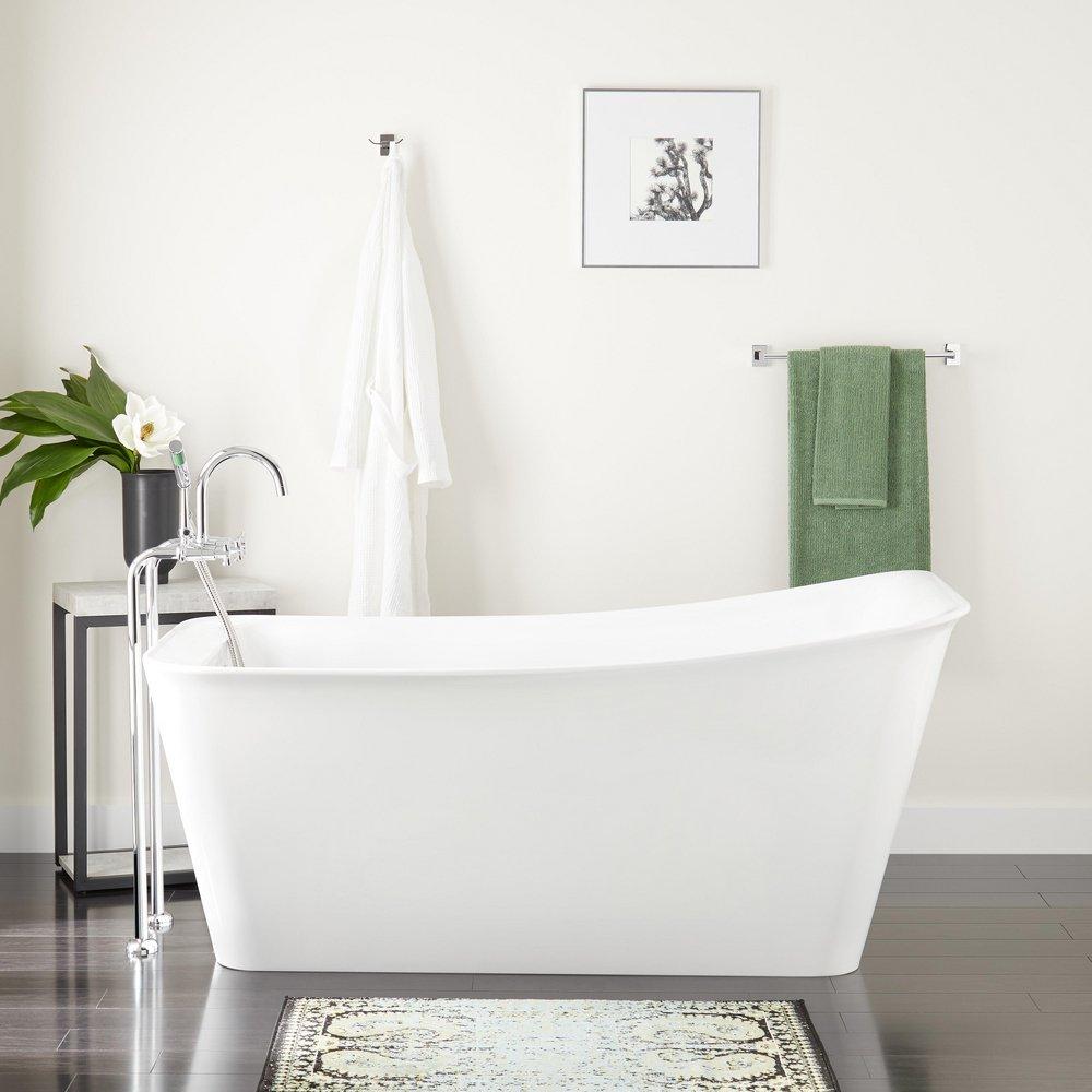 Signature Hardware Souza 63-1/2 x 31-5/8 in. Freestanding Bathtub with Universal Drain in White and Foam Insulated Trim