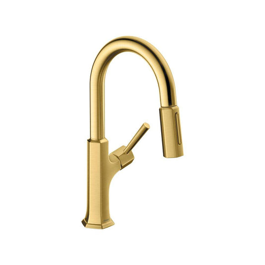 Hansgrohe Locarno Single Handle Pull Down Bar Faucet in Brushed Gold Optic