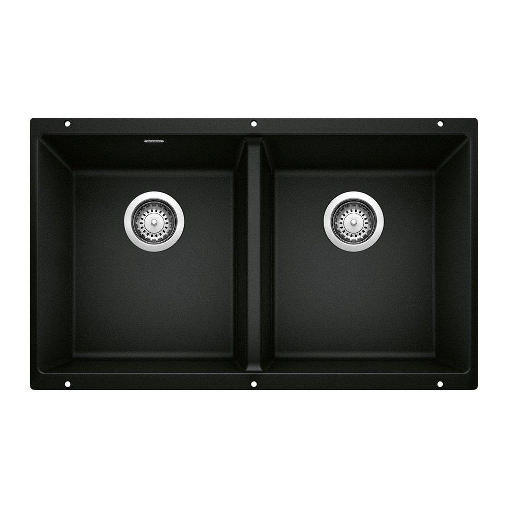 BLANCO Precis 29-3/4 in. Undermount Silgranit Double Bowl Kitchen Sink in Coal Black