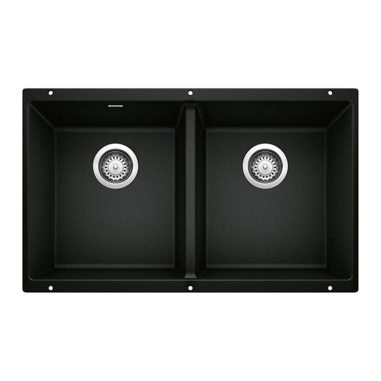 BLANCO Precis 29-3/4 in. Undermount Silgranit Double Bowl Kitchen Sink in Coal Black