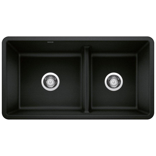 BLANCO Precis 33 in. Undermount Silgranit Double Bowl Kitchen Sink in Coal Black