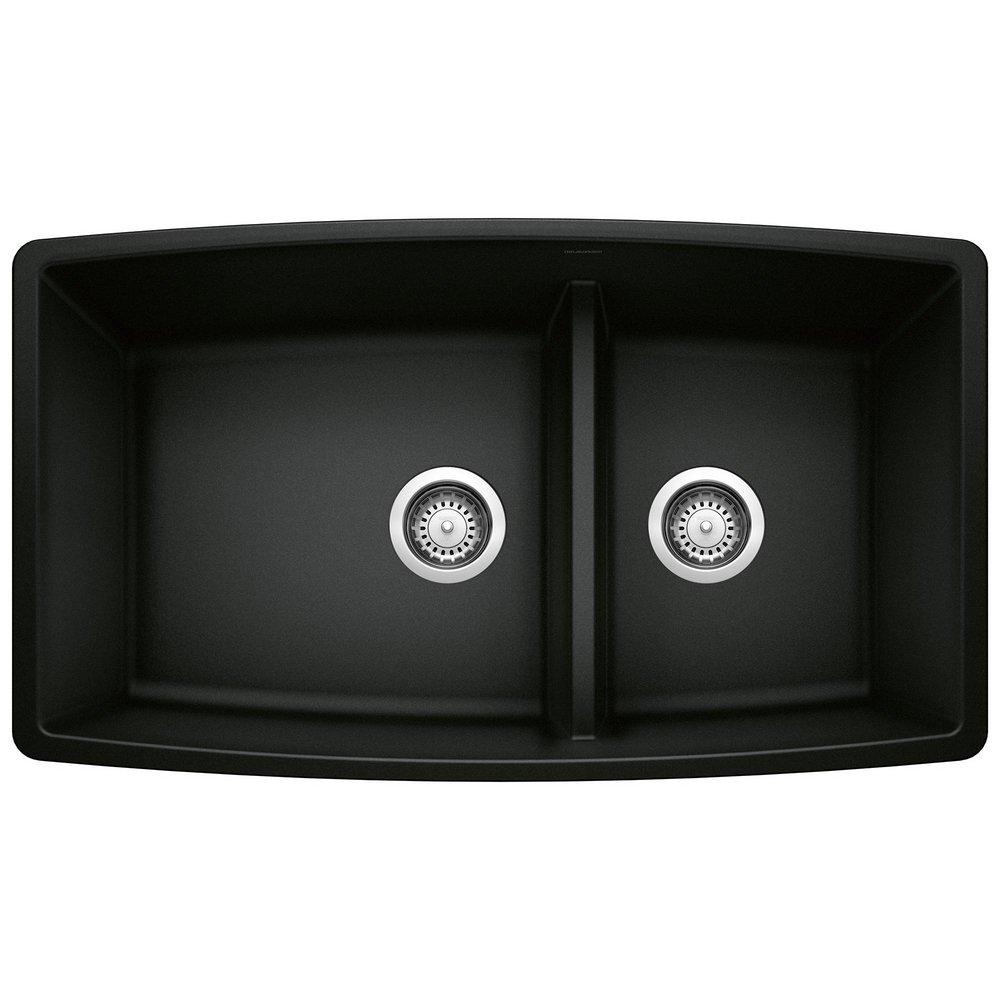 BLANCO Performa 33 in. Undermount Silgranit Double Bowl Kitchen Sink in Coal Black