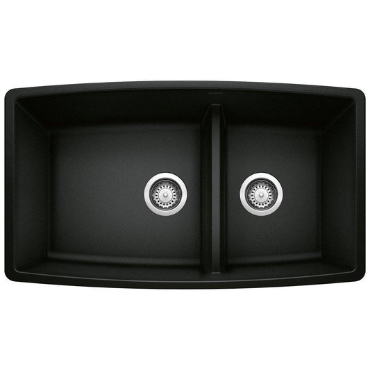 BLANCO Performa 33 in. Undermount Silgranit Double Bowl Kitchen Sink in Coal Black