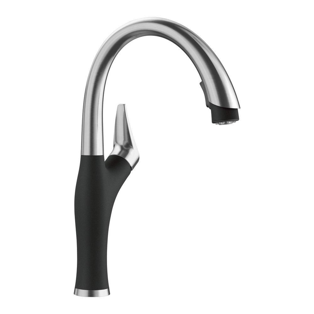 BLANCO Artona Single Handle Pull Down Kitchen Faucet in PVD Steel with Coal Black