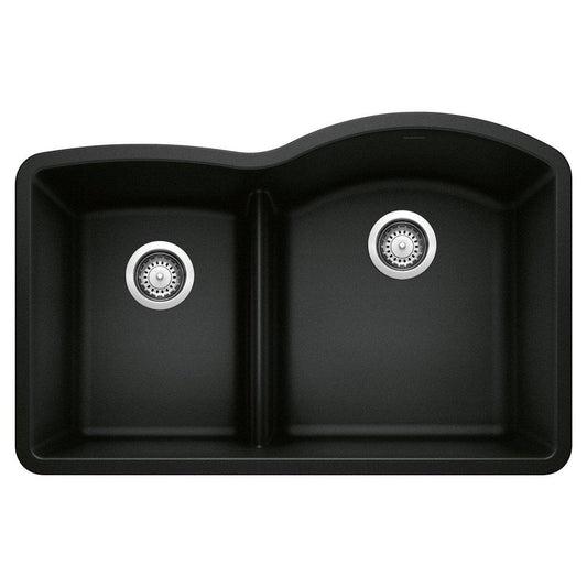 BLANCO Diamond 32 in. Undermount Silgranit Double Bowl Kitchen Sink in Coal Black