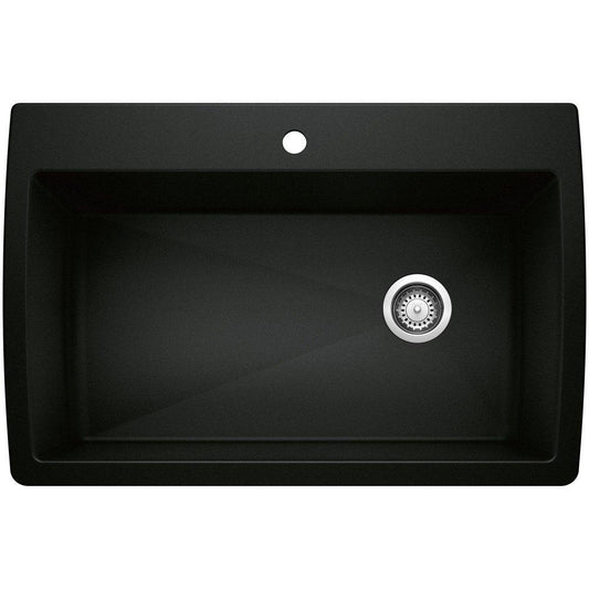 BLANCO Diamond 33-1/2 in. Dual Mount Silgranit Single Bowl Kitchen Sink in Coal Black
