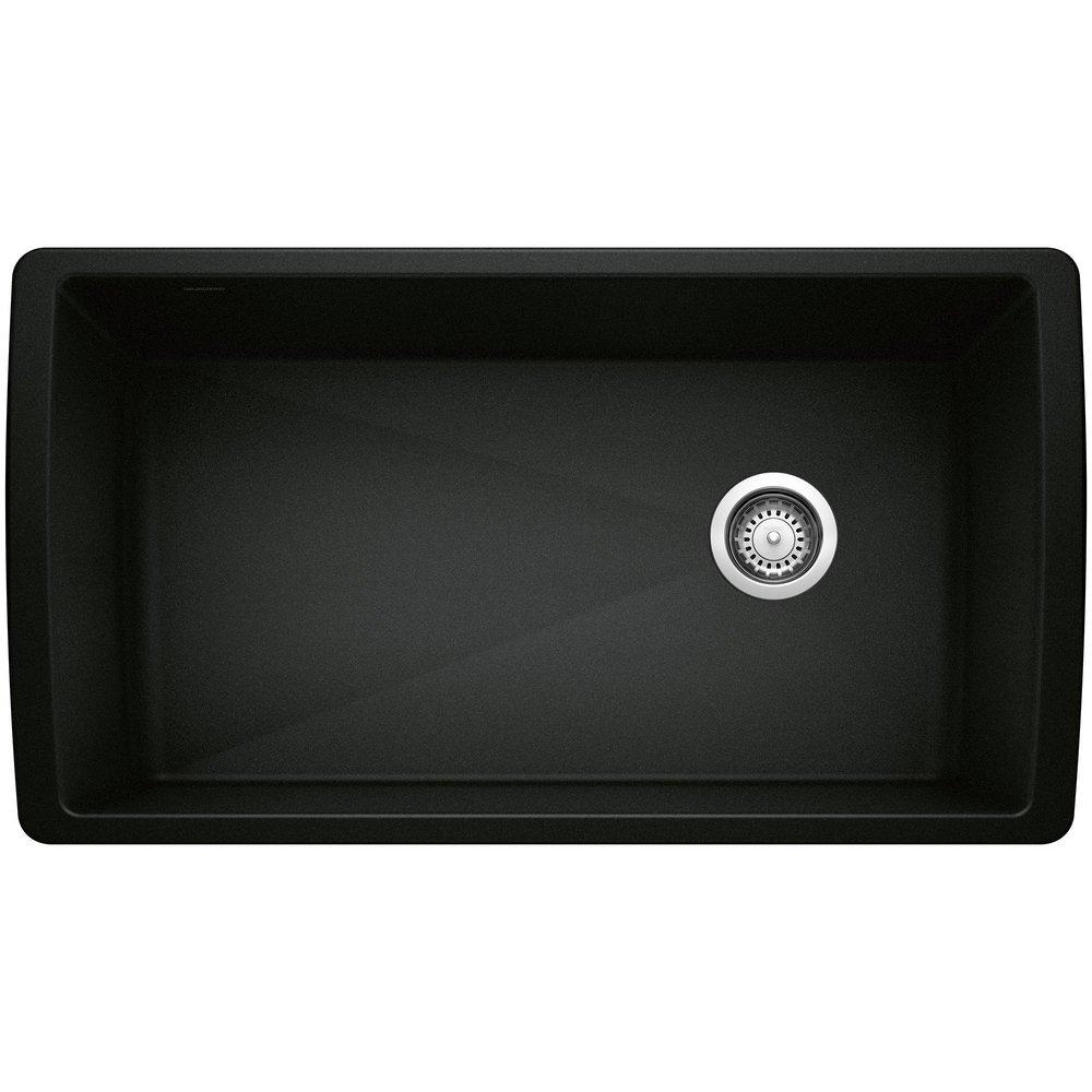 BLANCO Diamond 33-1/2 in. Undermount Silgranit Single Bowl Kitchen Sink in Coal Black