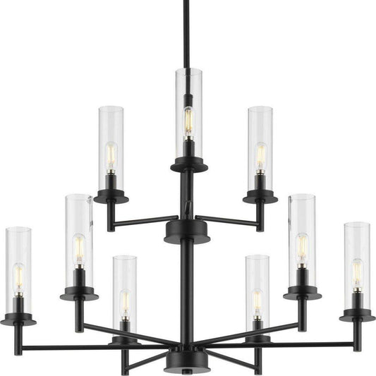 Progress Lighting Kellwyn 109-1/2 in. 60W 9-Light 2-Tier Incandescent Chandelier in Matte Black