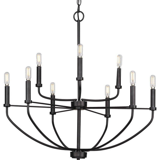 Progress Lighting Leyden 102 in. 60W 9-Light 2-Tier Incandescent Chandelier in Matte Black