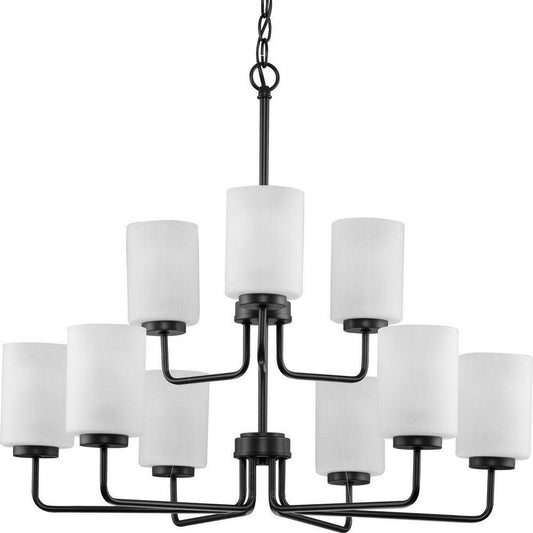 Progress Lighting Merry 75 in. 100W 9-Light 2-Tier Incandescent Chandelier in Matte Black