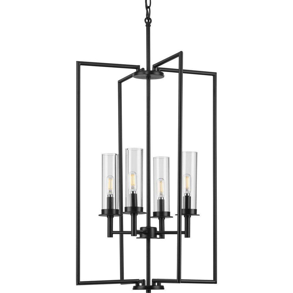 Progress Lighting Kellwyn 60W 4-Light Candelabra E-12 Incandescent Pendant Light in Matte Black