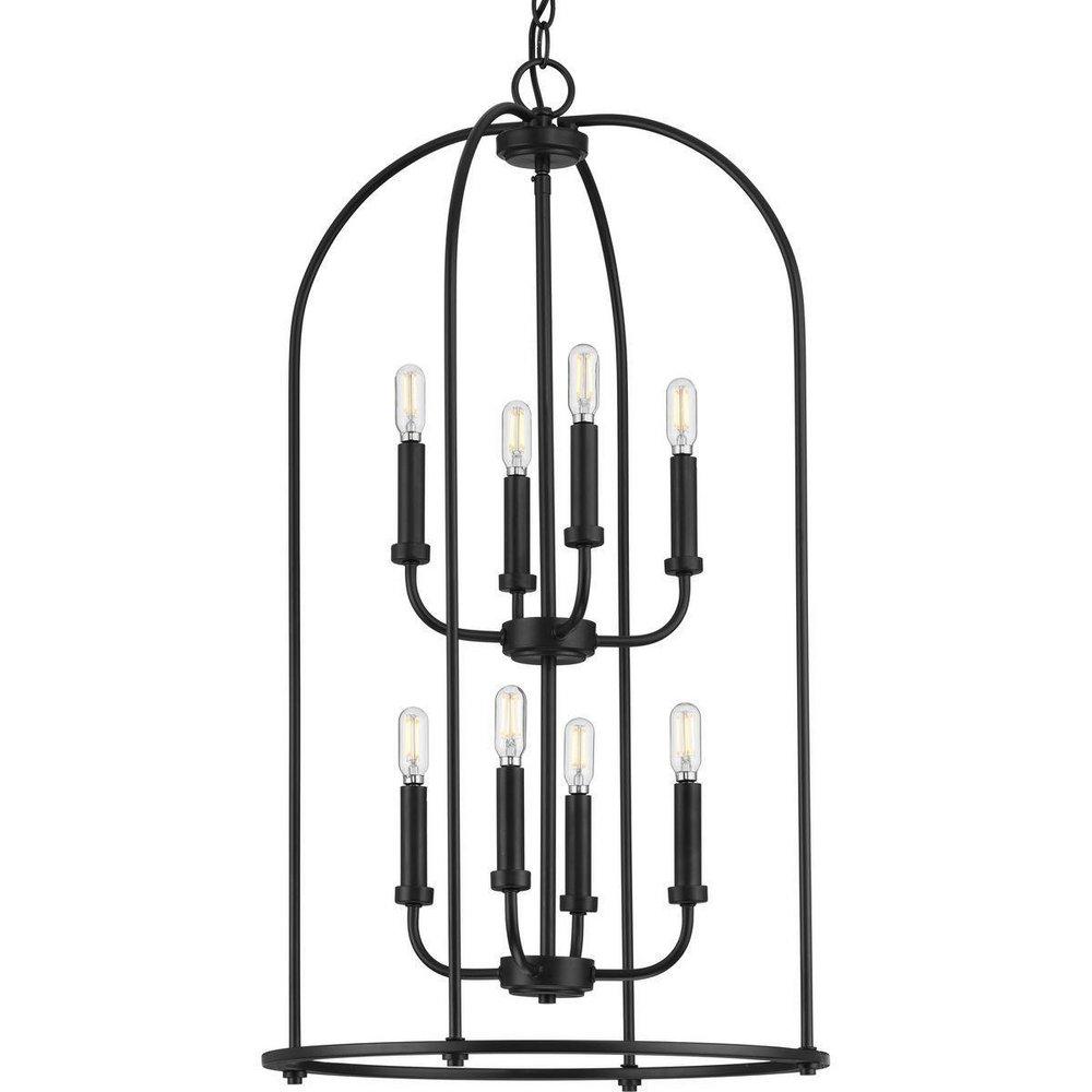 Progress Lighting Leyden 60W 8-Light Candelabra E-12 Incandescent Pendant Light in Matte Black