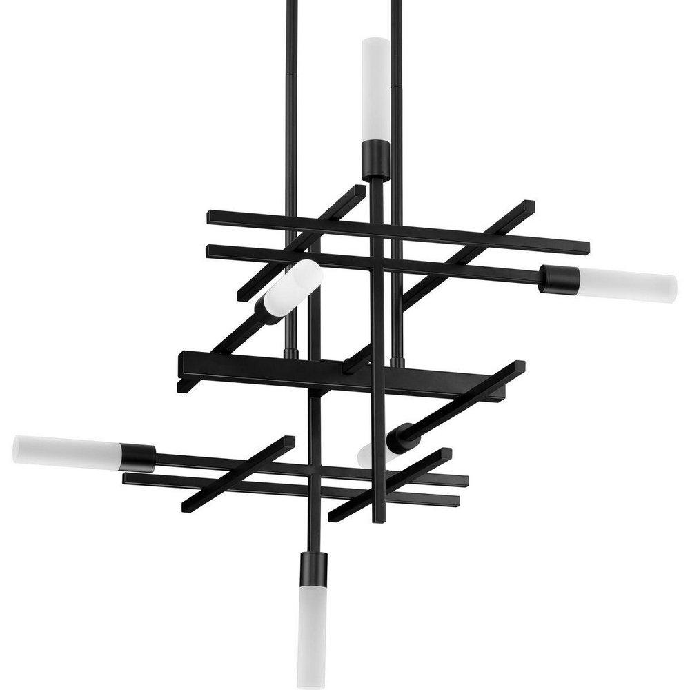 Progress Lighting Quadrant 26-1/8 x 71-1/20 in. 24W 6-Light 3-Tier LED Chandelier in Matte Black