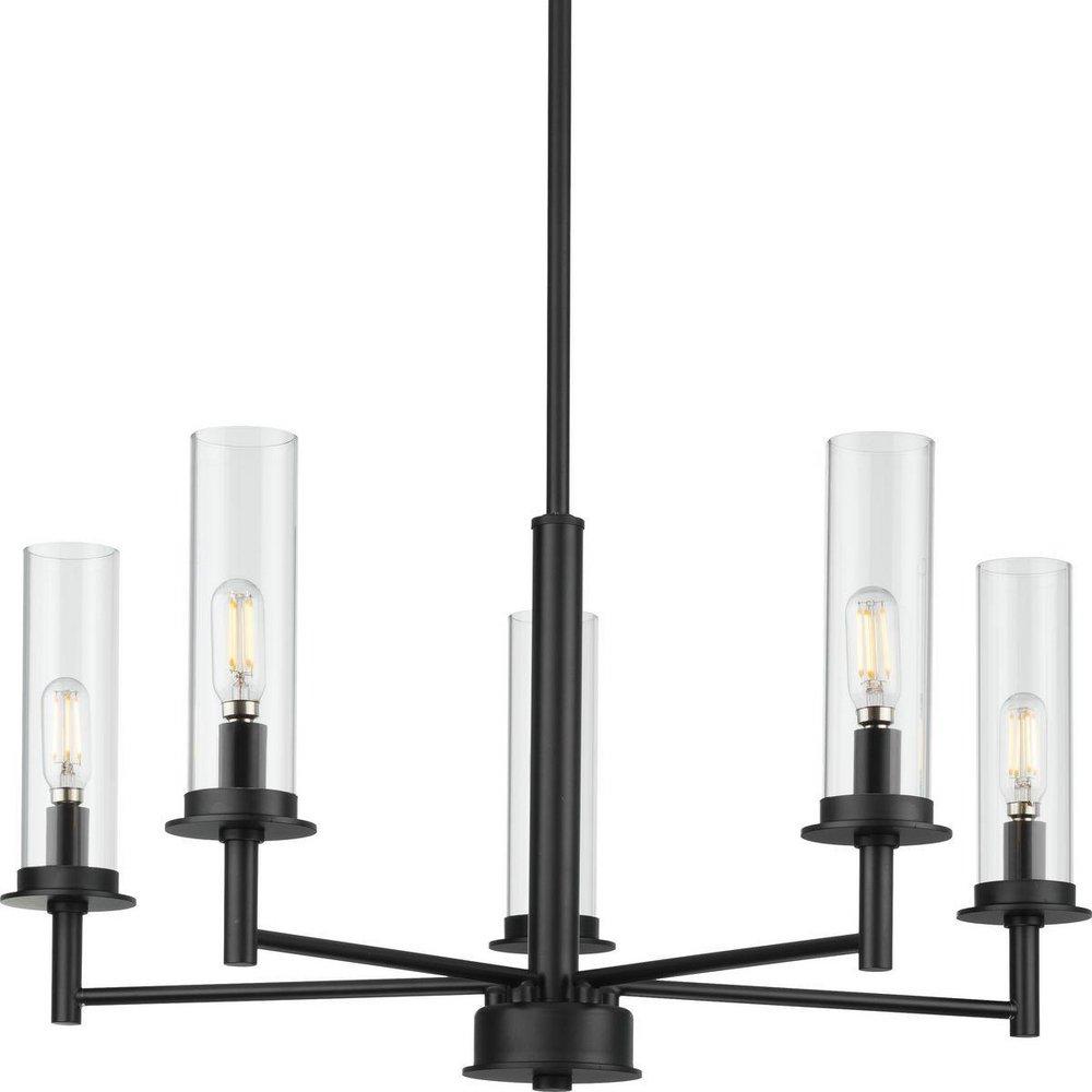 Progress Lighting Kellwyn 75-1/2 in. 60W 5-Light 1-Tier Incandescent Chandelier in Matte Black