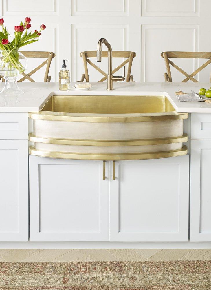 Thompson Quintana 35 in. Farmhouse Copper Single Bowl Kitchen Sink in Burnished Nickel/Satin Brass