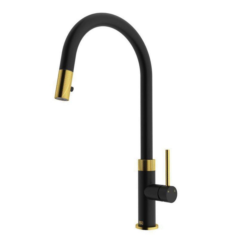 VIGO Bristol Single Handle Pull Down Kitchen Faucet in Matte Brushed Gold with Matte Black