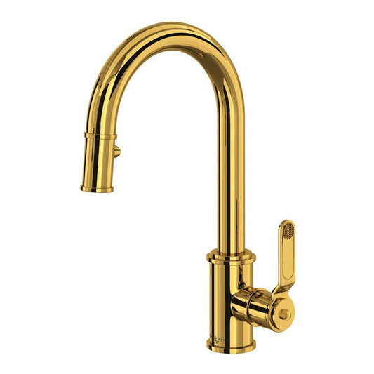 Perrin & Rowe® Armstrong™ Single Handle Pull Down Bar Faucet in Unlacquered Brass