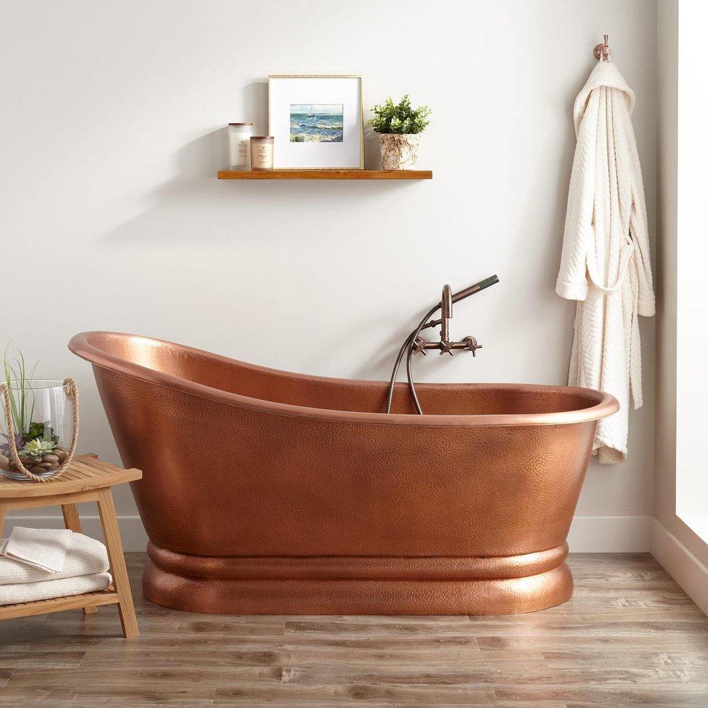 Signature Hardware Paxton 59 x 31 in. Freestanding Bathtub with End Drain in Antique Copper Patina