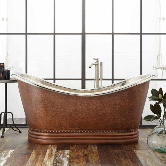 Signature Hardware Paige 66 x 31 in. Freestanding Bathtub with Center Drain in Antique Copper Patina