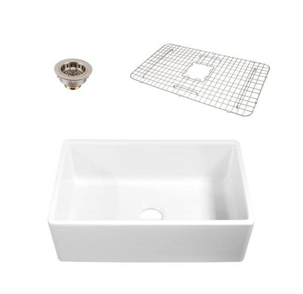 33 in. Farmhouse Fireclay Single Bowl Kitchen Sink in Gloss White