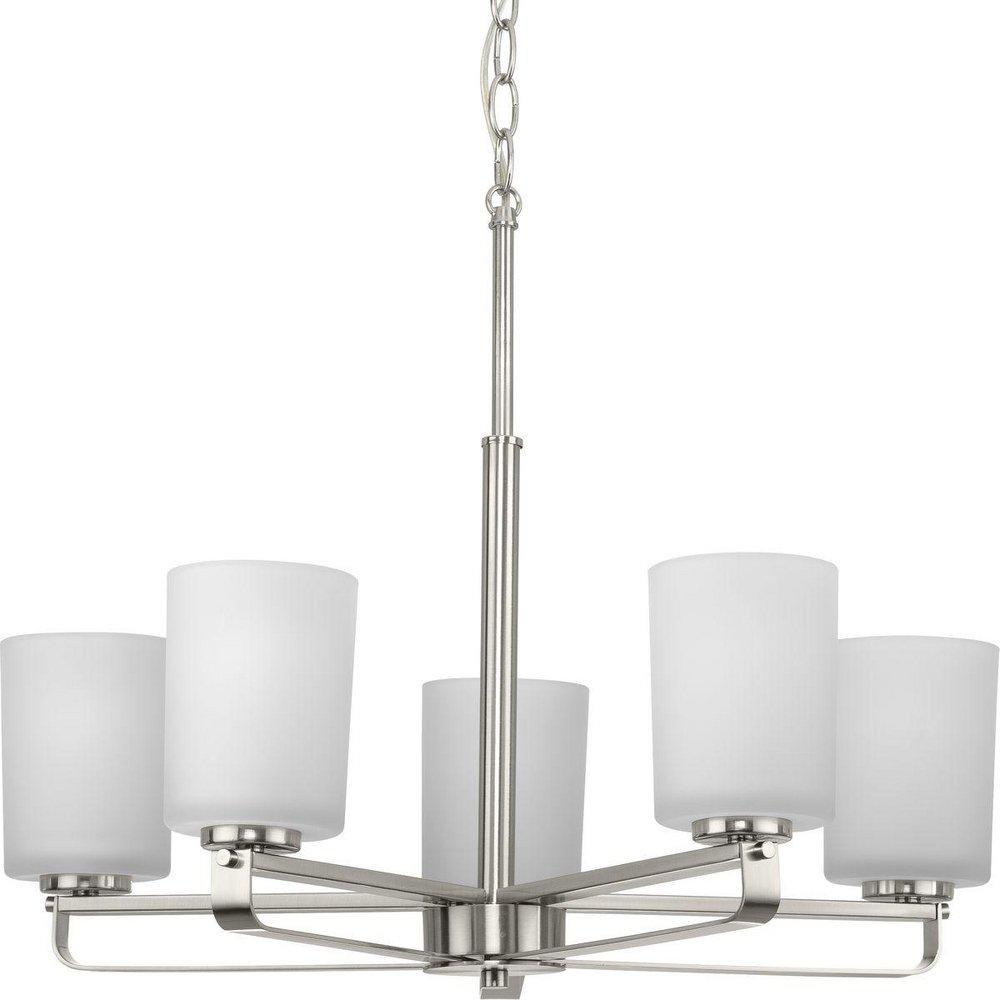Progress Lighting League 18-5/8 x 24 in. 100W 5-Light Incandescent Modern Farmhouse Chandelier in Brushed Nickel
