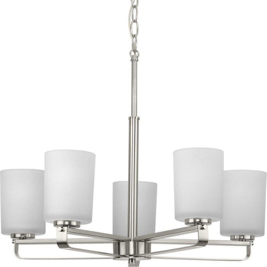Progress Lighting League 18-5/8 x 24 in. 100W 5-Light Incandescent Modern Farmhouse Chandelier in Brushed Nickel