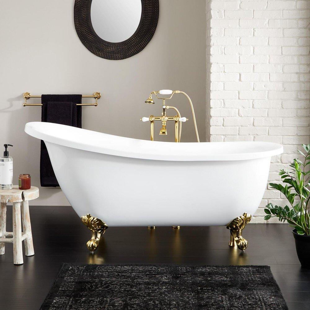 Signature Hardware Ultra 61-1/2 x 29-3/4 in. Freestanding Clawfoot Bathtub with Right Drain in White