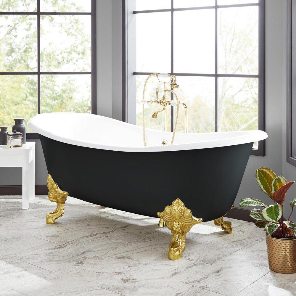 Signature Hardware Lena 72 x 30-1/2 in. Freestanding Clawfoot Bathtub with Center Drain in Black