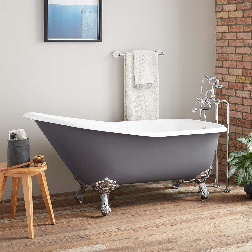 Signature Hardware Goodwin 66 x 29-15/16 in. Freestanding Bathtub with End Drain in Dark Grey and Dark Grey Clawfoot