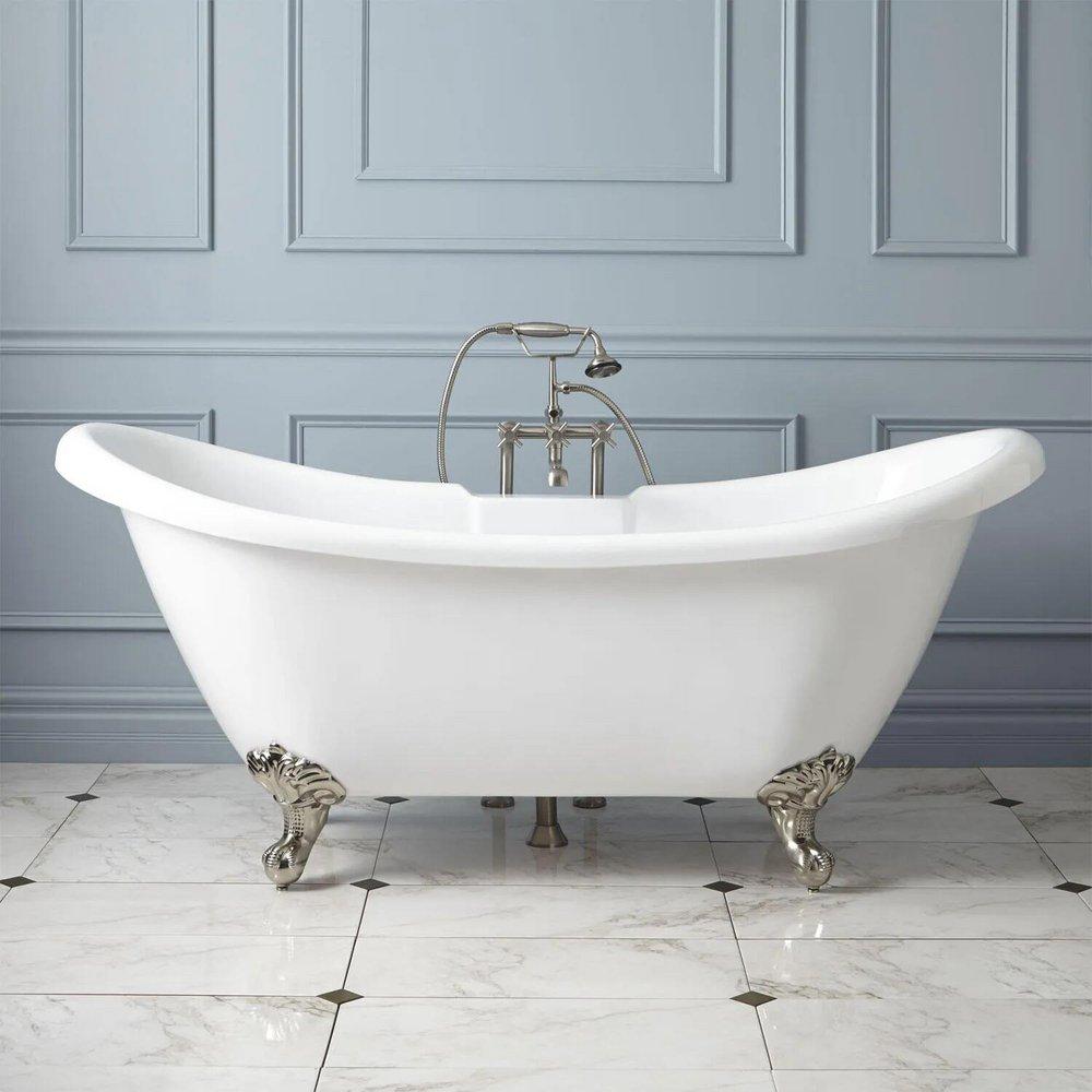 Signature Hardware Rosalind 69 x 29 in. Freestanding Bathtub with Offset Drain in White and Chrome Clawfoot