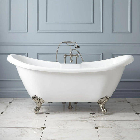 Signature Hardware Rosalind 69 x 29 in. Freestanding Bathtub with Offset Drain in White and Chrome Clawfoot