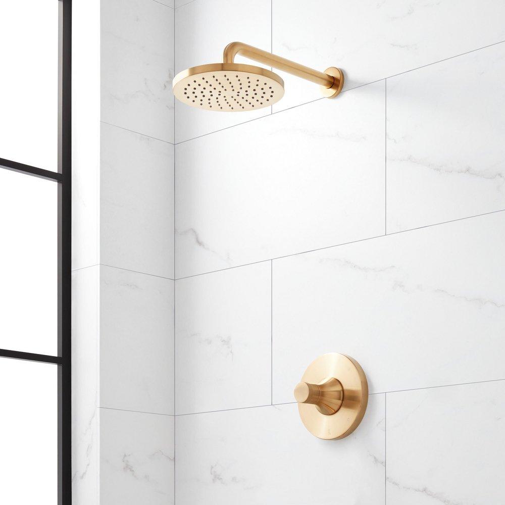 Signature Hardware Lentz Single Handle Single Function Shower Faucet Set in Brushed Gold - 1/2 in. Valve Included