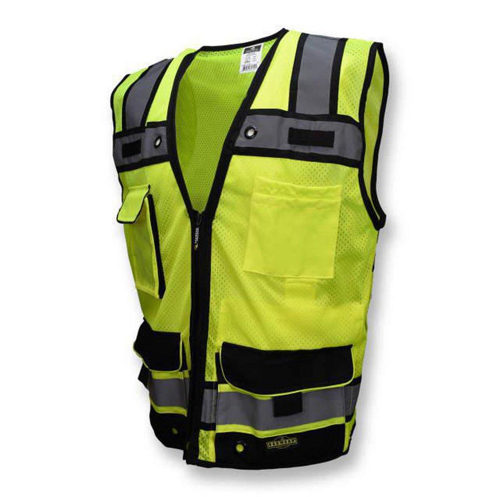Size M Polyester Mesh Reusable Surveyor Vest in Hi-Viz Green