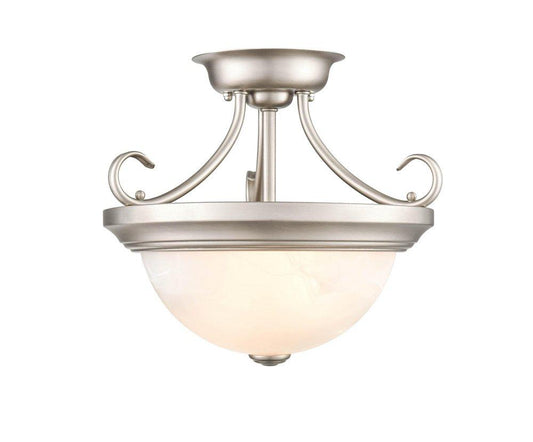 2-Light Semi-Flush Mount Ceiling Light in Satin Nickel