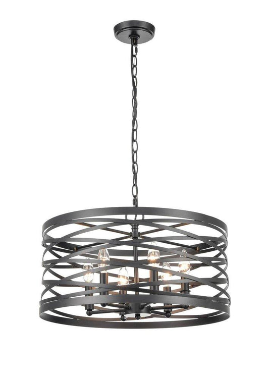 360W 6-Lights E12 Candelabra Drum Pendant in Matte Black